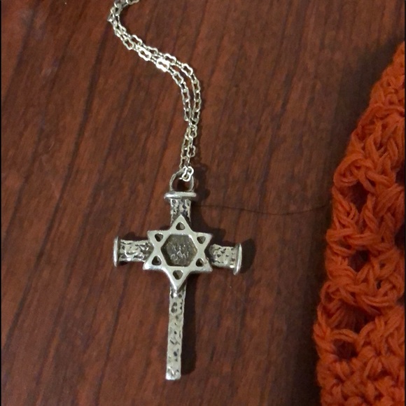 Adrienne Vintage Jewelry - Vintage Cross w/Star of David & Sterling plated 18
